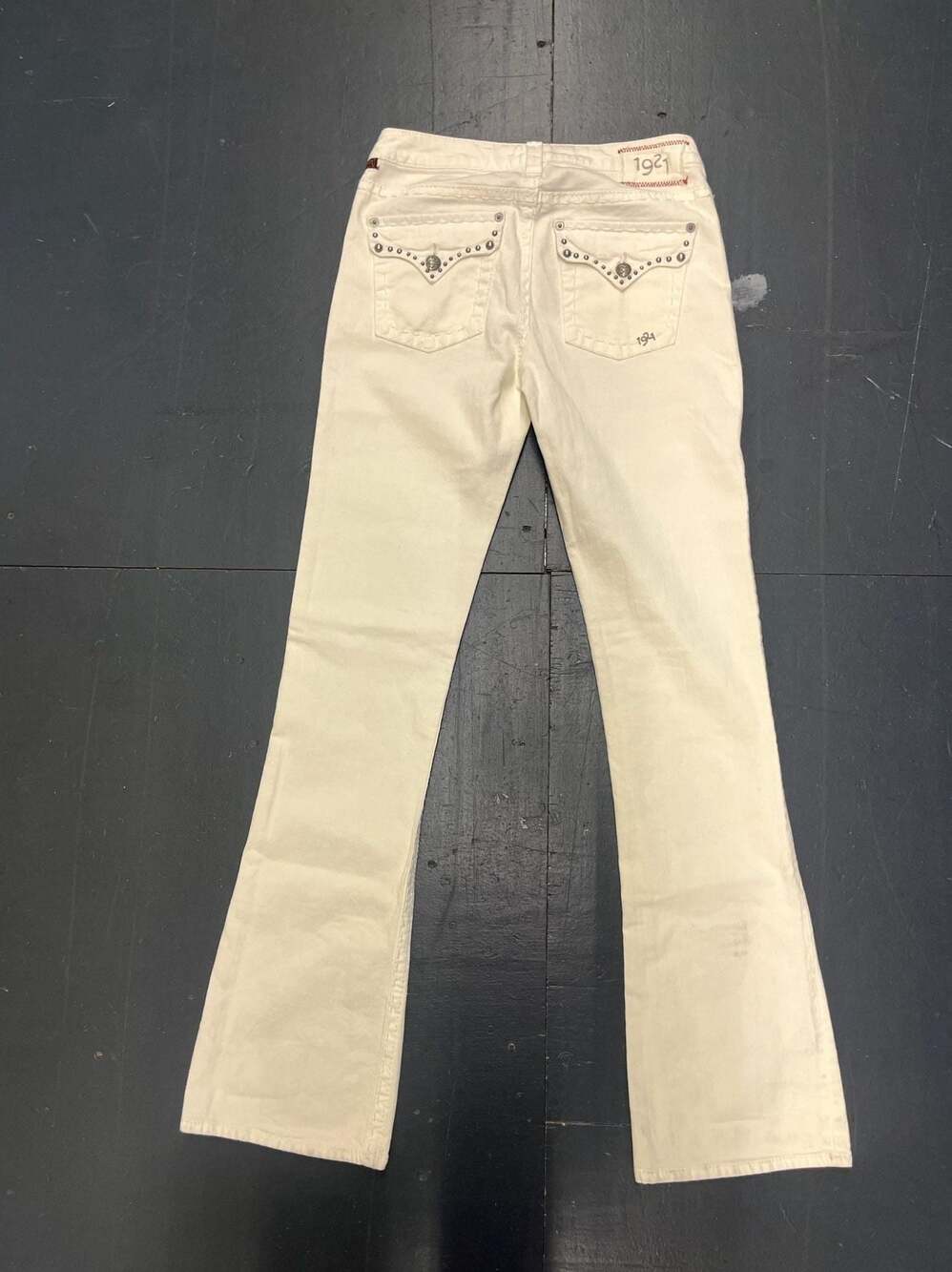 1921 Western Glove Works Bootcut Off-White Studded Denim Jeans 27/34